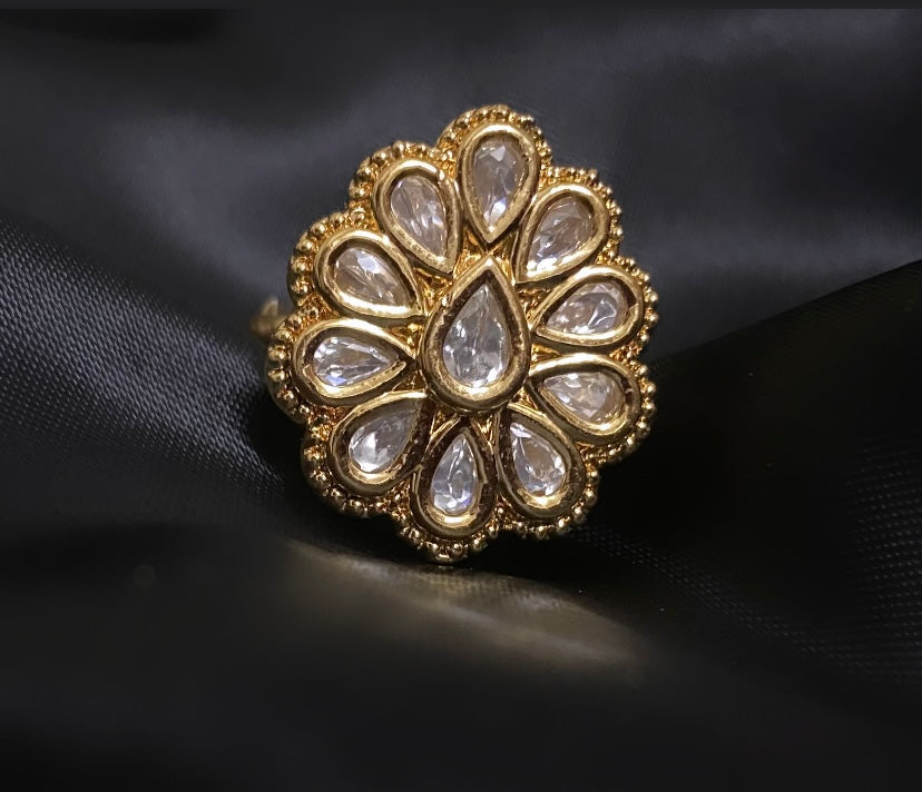 Ziha Kundan Ring(Adjustable)