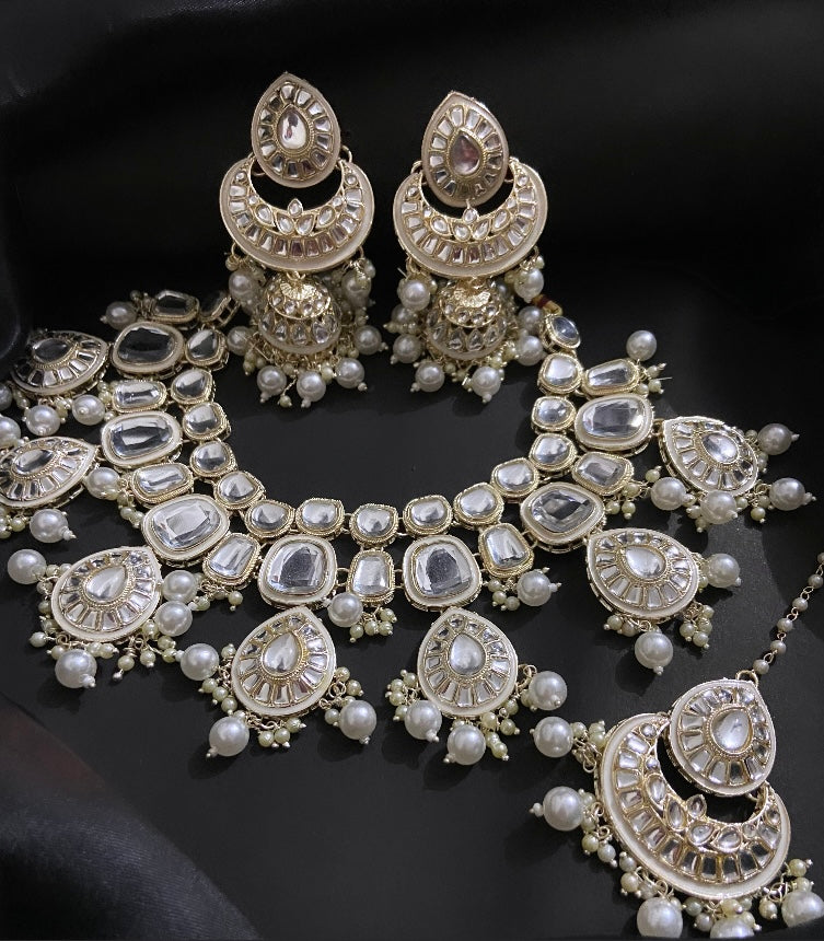 Gold plated Pearl beaded jewellery set