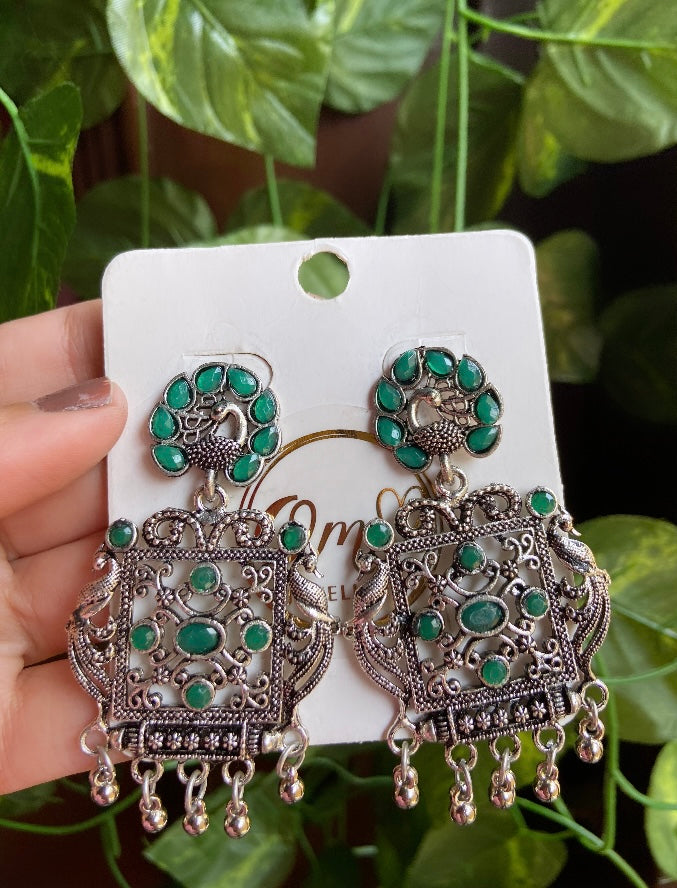 Oxidised Earrings (Green)